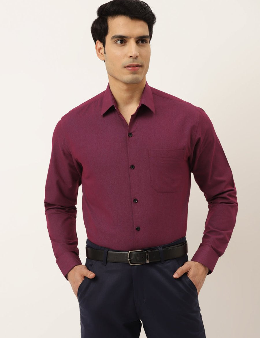 Indian Needle Men's Solid Formal Cotton Shirt - SF_788Wine_S