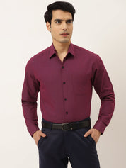Indian Needle Men's Solid Formal Cotton Shirt - SF_788Wine_S