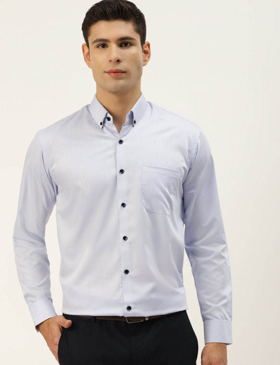 Indian Needle Men's Solid Formal Cotton Shirt - SF_792Sky_S