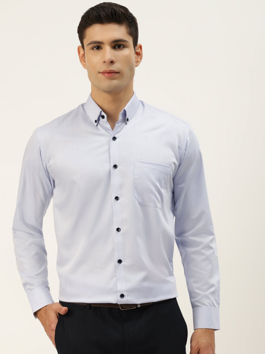 Indian Needle Men's Solid Formal Cotton Shirt - SF_792Sky_S