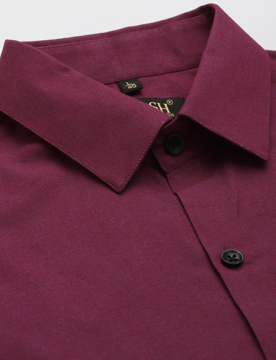 Indian Needle Men's Solid Formal Cotton Shirt - SF_788Wine_S