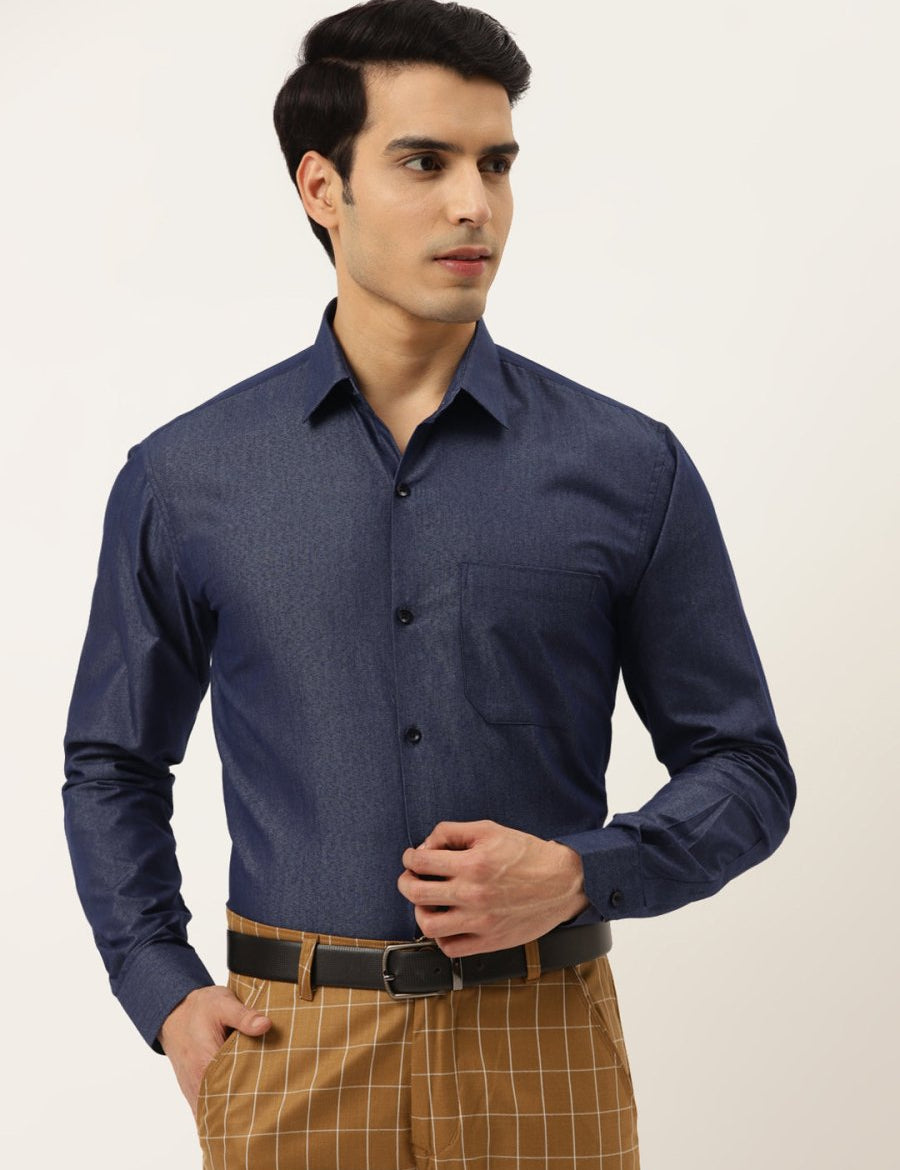 Indian Needle Men's Solid Formal Cotton Shirt - SF_788Charcoal_S