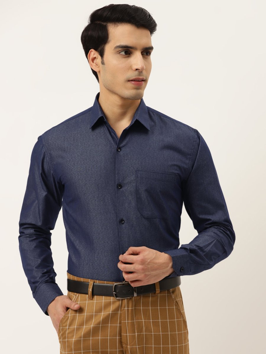 Indian Needle Men's Solid Formal Cotton Shirt - SF_788Charcoal_S