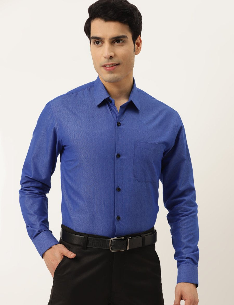 Indian Needle Men's Solid Formal Cotton Shirt - SF_788Blue_S