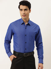 Indian Needle Men's Solid Formal Cotton Shirt - SF_788Blue_S