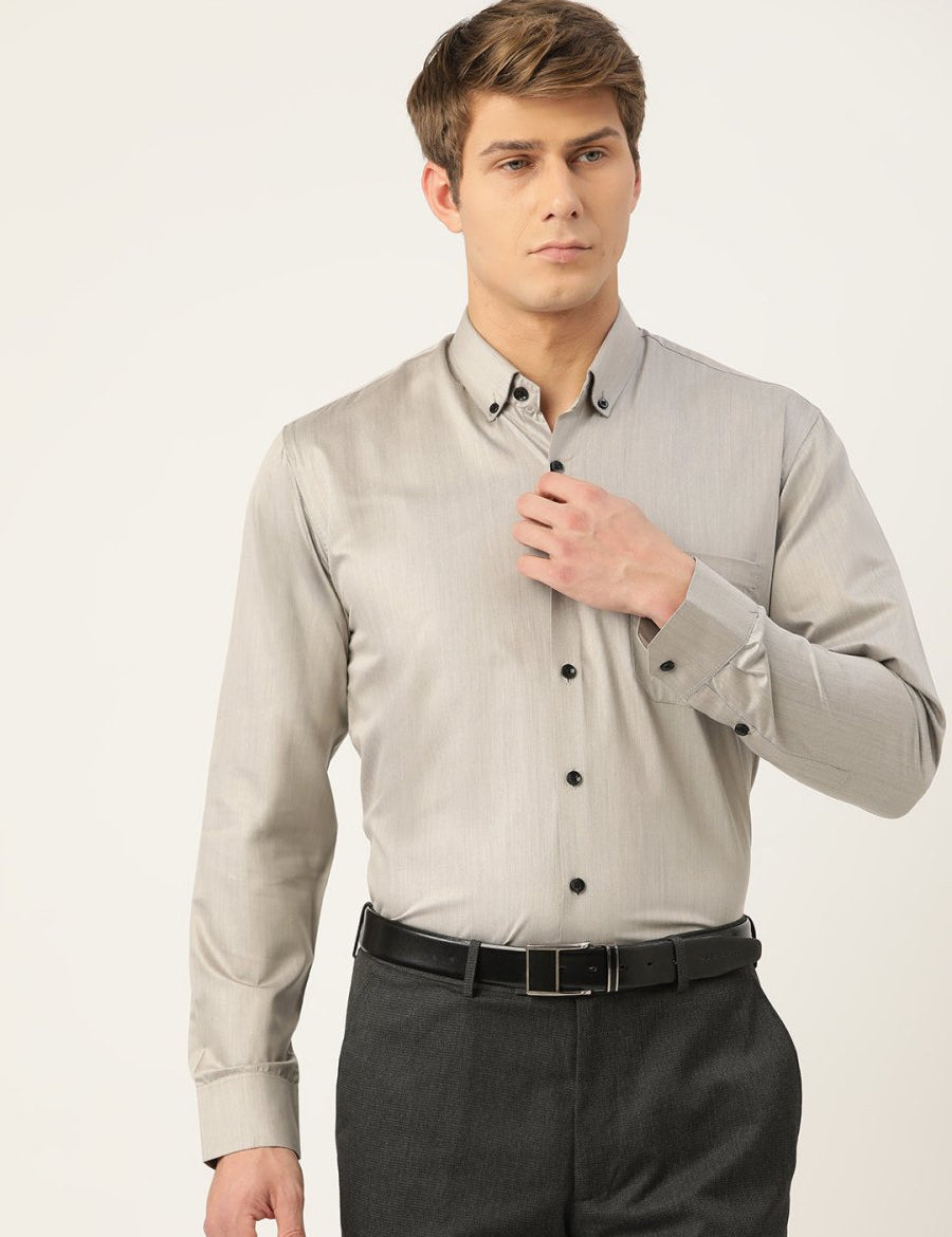 Indian Needle Men's Solid Formal Cotton Shirt - SF_792Steel-Grey_S