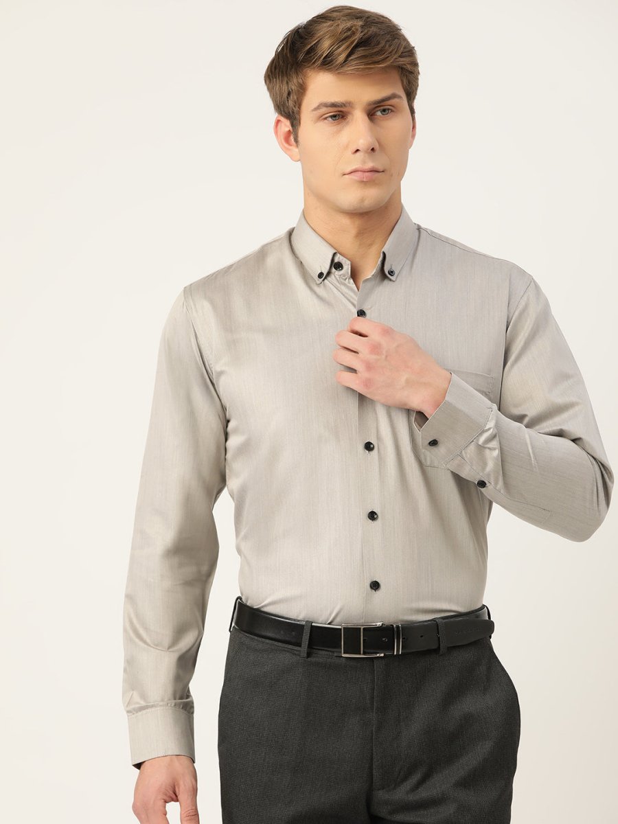 Indian Needle Men's Solid Formal Cotton Shirt - SF_792Steel-Grey_S