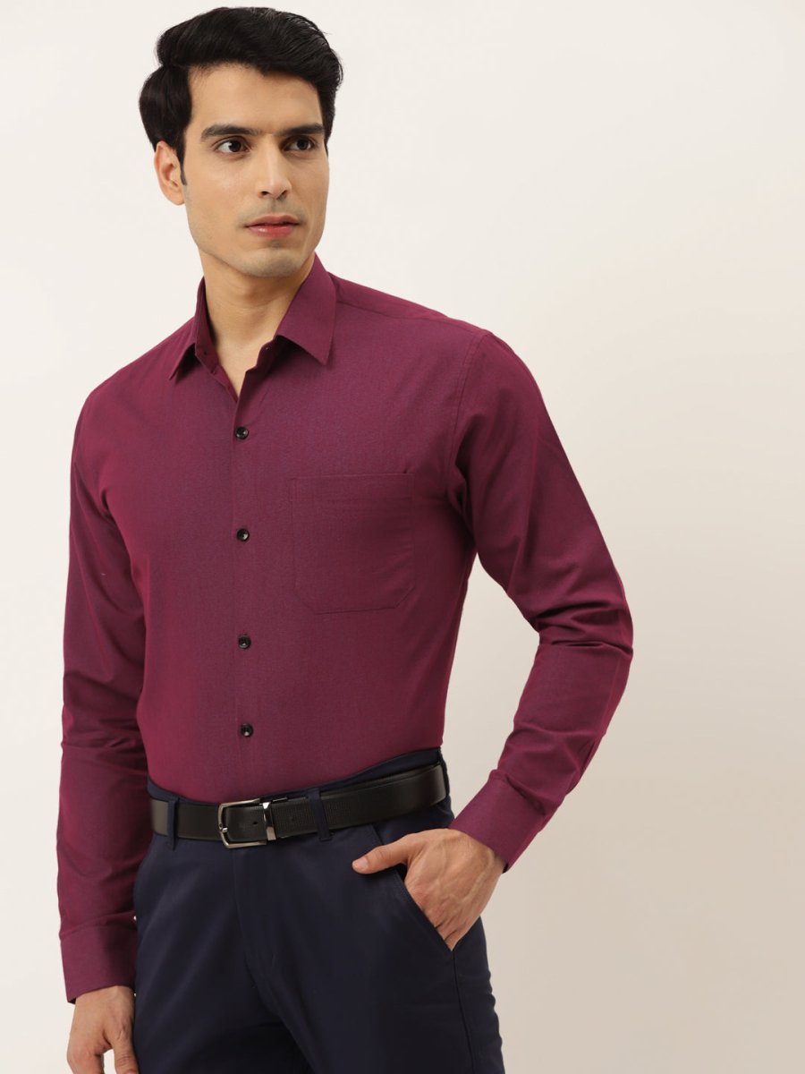 Indian Needle Men's Solid Formal Cotton Shirt - SF_788Wine_S