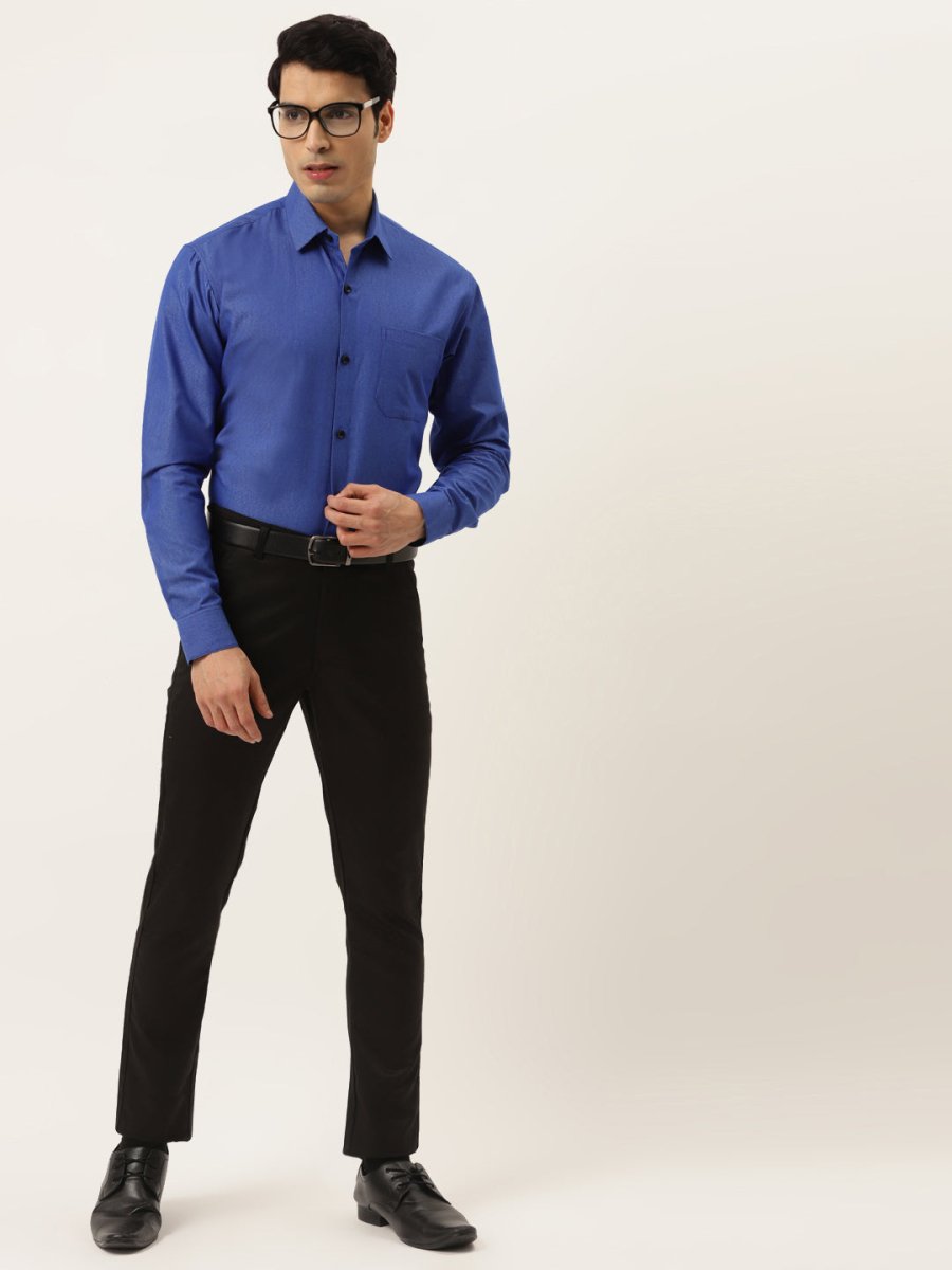 Indian Needle Men's Solid Formal Cotton Shirt - SF_788Blue_S