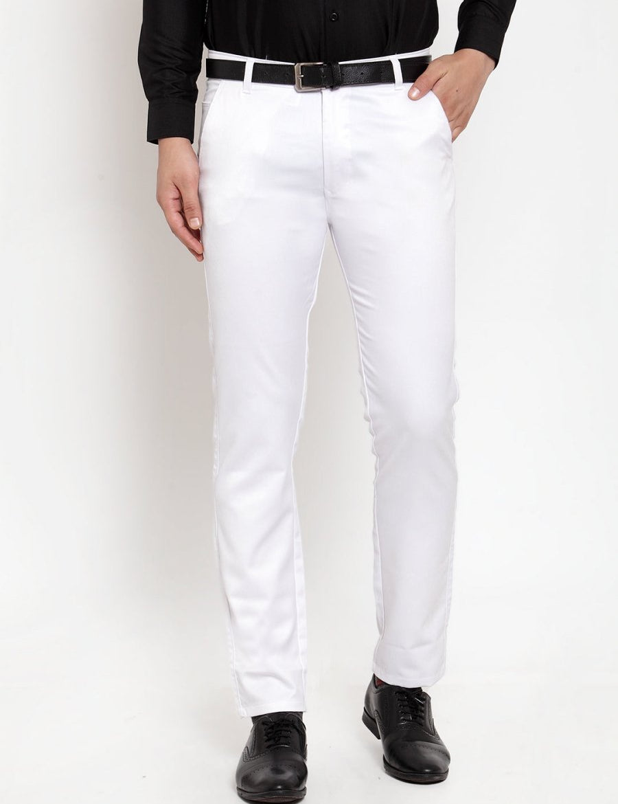Indian Needle Men's White Tapered Fit Formal Trousers - FGP_253White_30