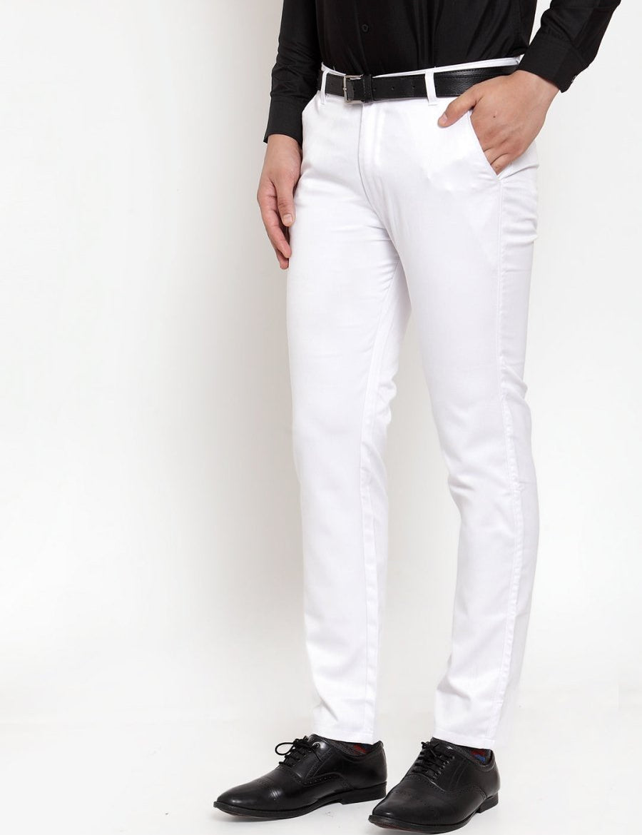 Indian Needle Men's White Tapered Fit Formal Trousers - FGP_253White_30
