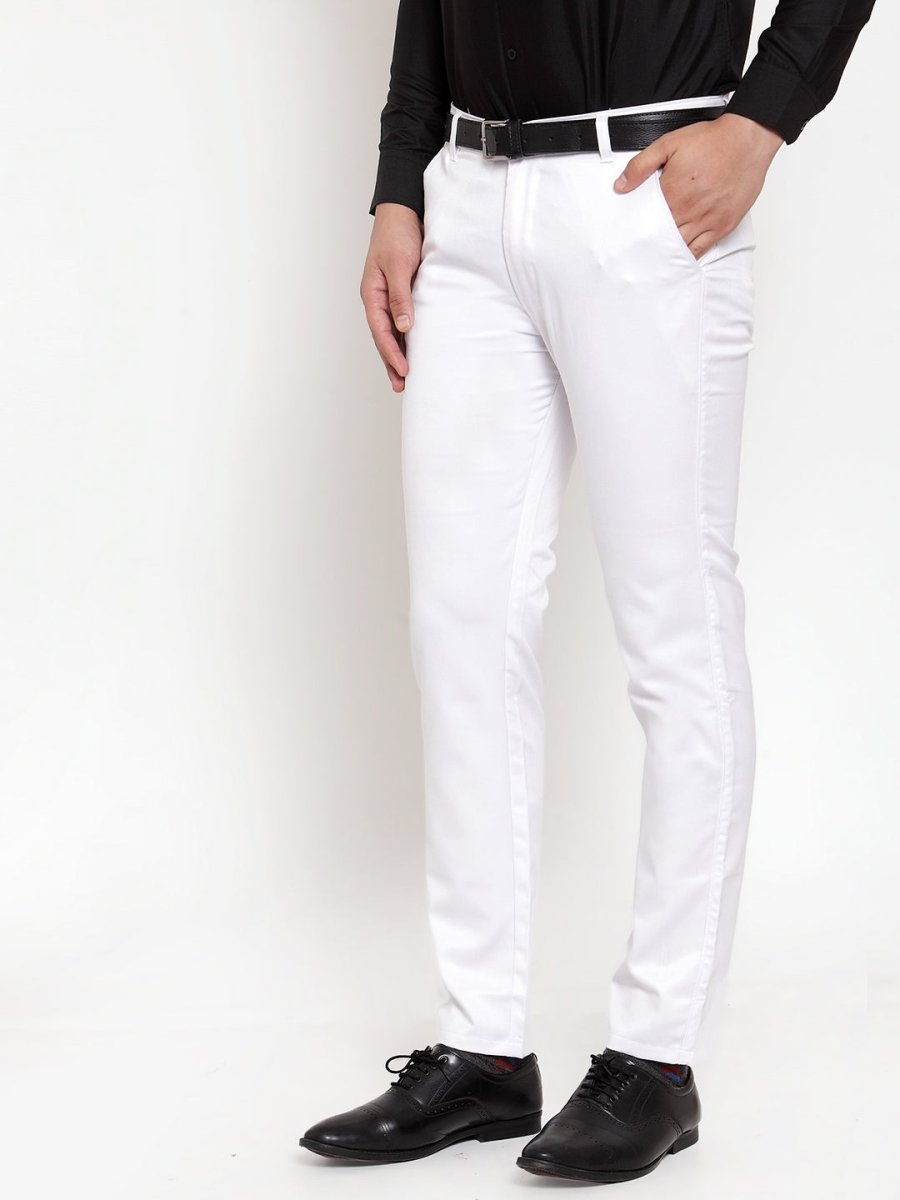 Indian Needle Men's White Tapered Fit Formal Trousers - FGP_253White_30