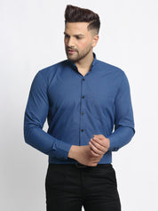 Indian Needle Navy Men's Cotton Solid Button Down Formal Shirts - SF_734Teal_S
