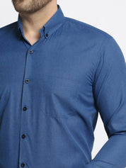 Indian Needle Navy Men's Cotton Solid Button Down Formal Shirts - SF_734Teal_S