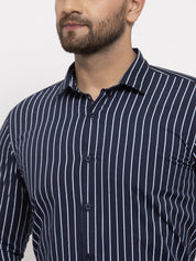 Indian Needle Navy Men's Cotton Striped Formal Shirt's - SF_770Navy_S