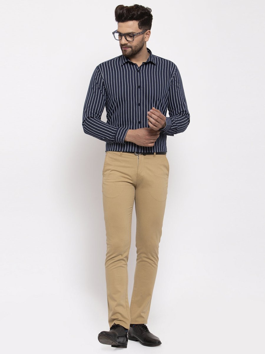 Indian Needle Navy Men's Cotton Striped Formal Shirt's - SF_770Navy_S