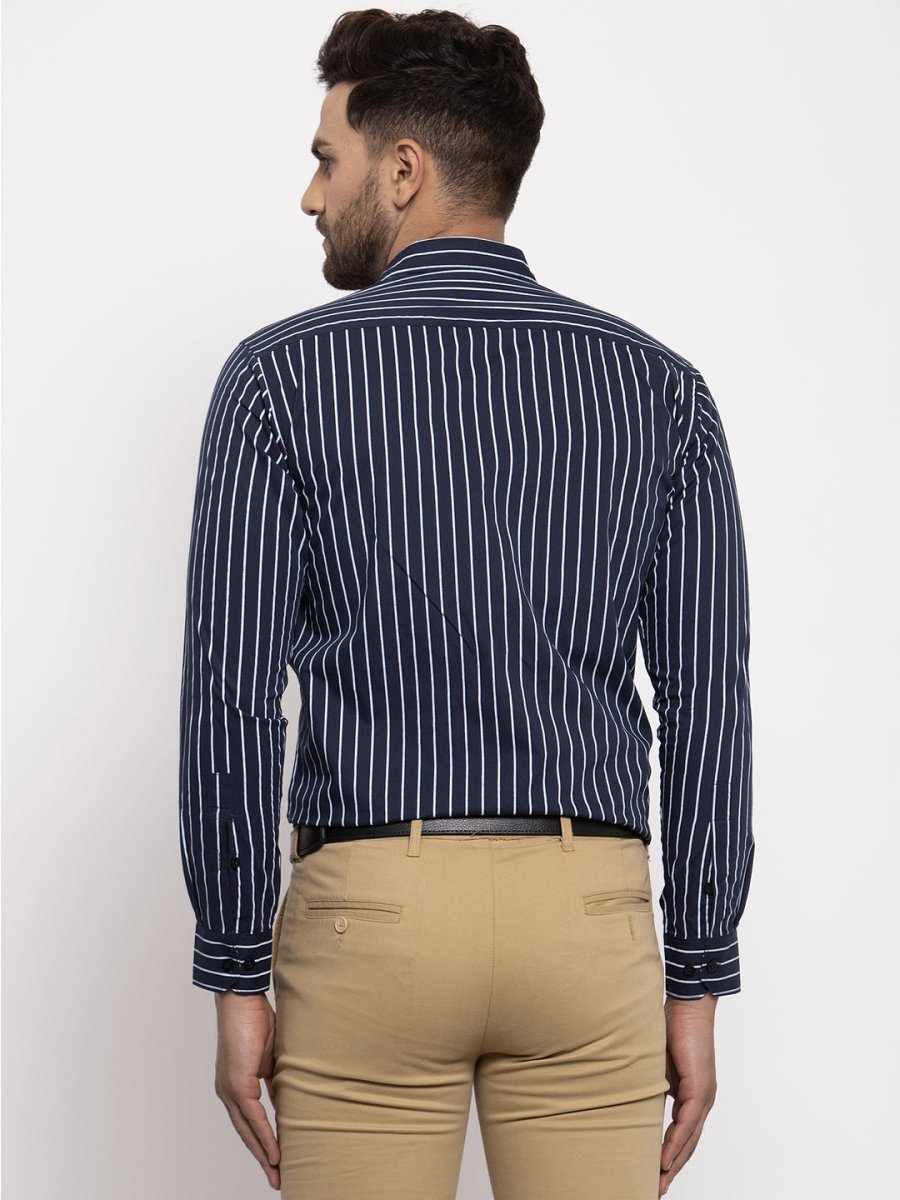 Indian Needle Navy Men's Cotton Striped Formal Shirt's - SF_770Navy_S