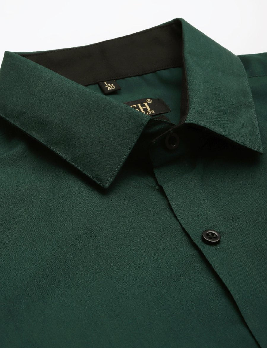 Indian Needle Olive Green Formal Shirt with black detailing - SF_411Olive_S