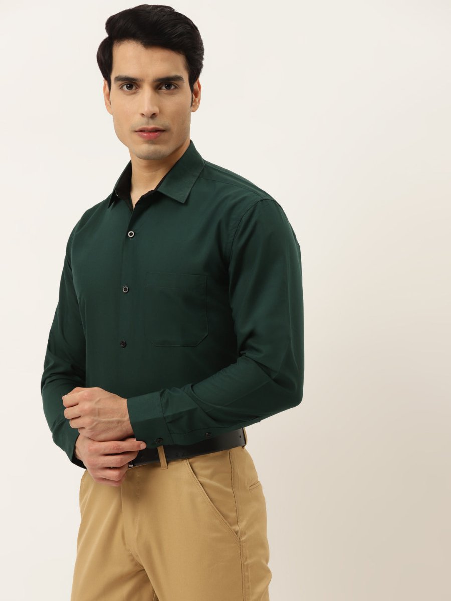 Indian Needle Olive Green Formal Shirt with black detailing - SF_411Olive_S