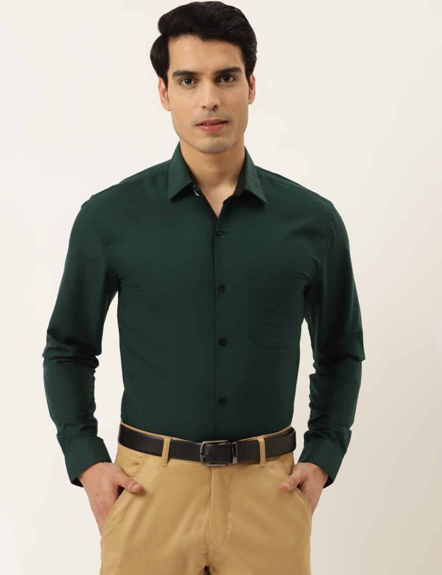 Indian Needle Olive Green Formal Shirt with black detailing - SF_411Olive_S
