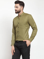 Indian Needle Olive Men's Cotton Solid Button Down Formal Shirts - SF_734Olive_S