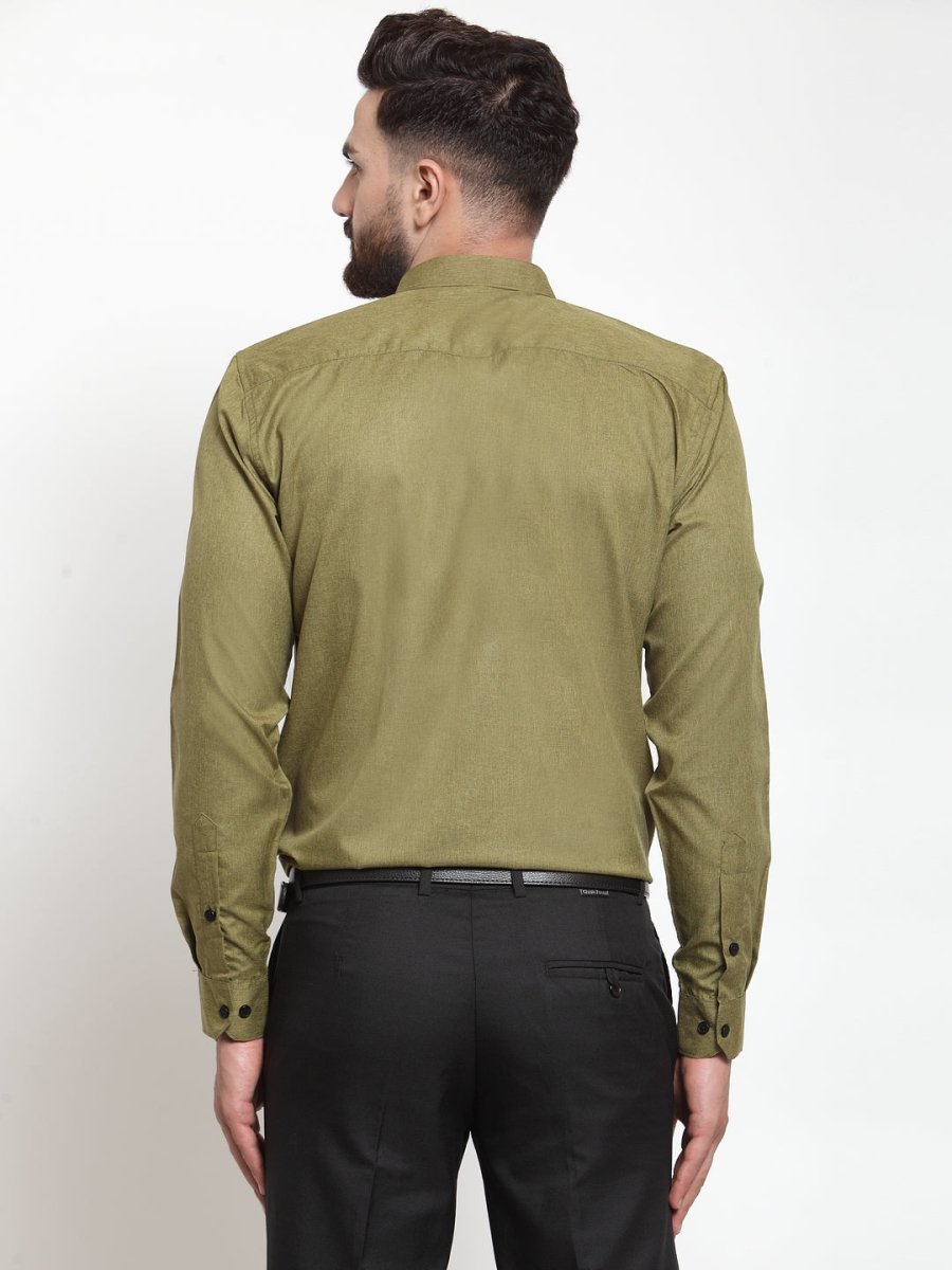 Indian Needle Olive Men's Cotton Solid Button Down Formal Shirts - SF_734Olive_S