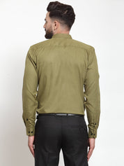 Indian Needle Olive Men's Cotton Solid Button Down Formal Shirts - SF_734Olive_S