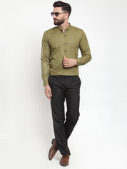 Indian Needle Olive Men's Cotton Solid Button Down Formal Shirts - SF_734Olive_S