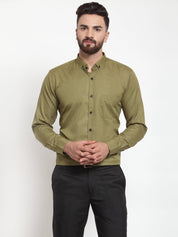 Indian Needle Olive Men's Cotton Solid Button Down Formal Shirts - SF_734Olive_S