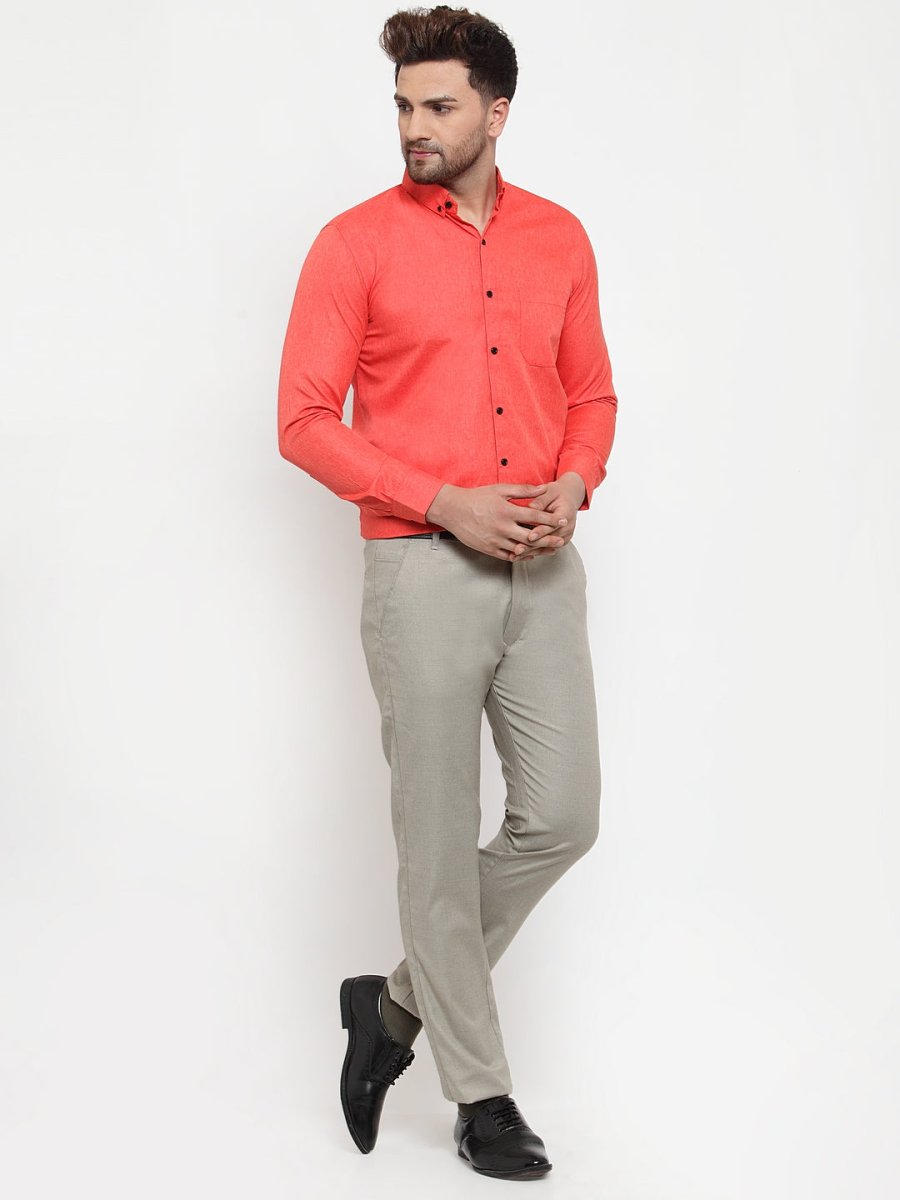 Indian Needle Orange Men's Cotton Solid Button Down Formal Shirts - SF_734Orange_S