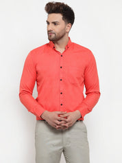 Indian Needle Orange Men's Cotton Solid Button Down Formal Shirts - SF_734Orange_S