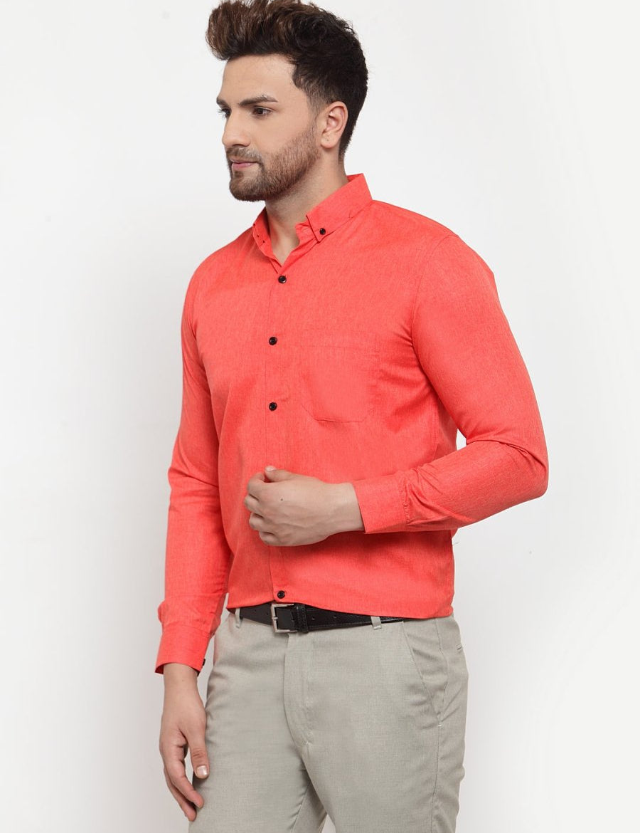 Indian Needle Orange Men's Cotton Solid Button Down Formal Shirts - SF_734Orange_S