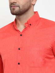 Indian Needle Orange Men's Cotton Solid Button Down Formal Shirts - SF_734Orange_S