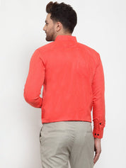Indian Needle Orange Men's Cotton Solid Button Down Formal Shirts - SF_734Orange_S
