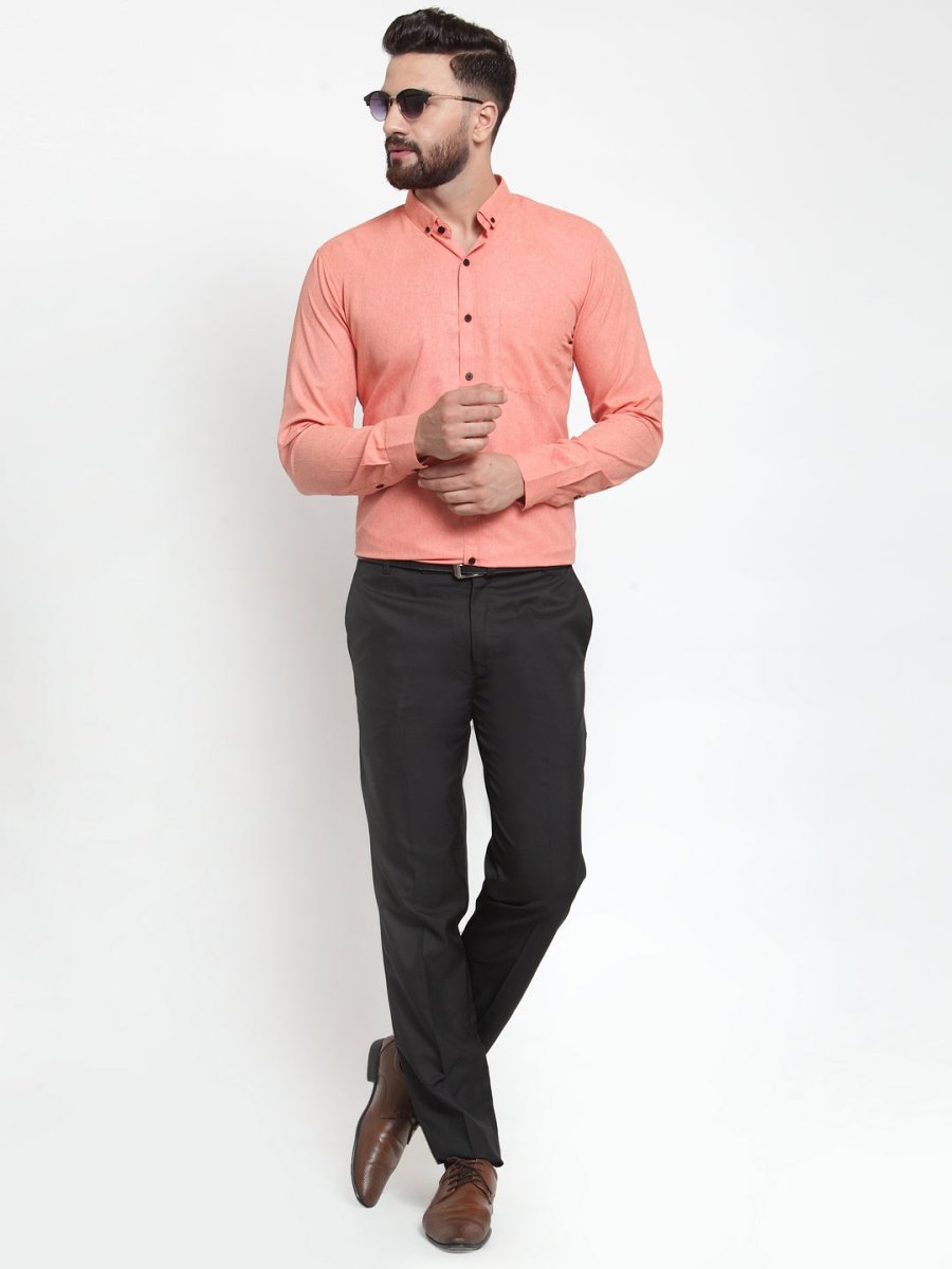 Indian Needle Peach Men's Cotton Solid Button Down Formal Shirts - SF_734Peach_S