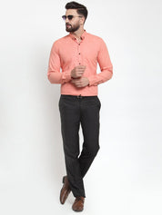 Indian Needle Peach Men's Cotton Solid Button Down Formal Shirts - SF_734Peach_S