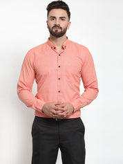 Indian Needle Peach Men's Cotton Solid Button Down Formal Shirts - SF_734Peach_S