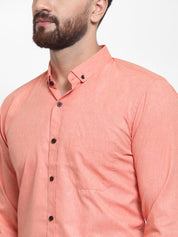 Indian Needle Peach Men's Cotton Solid Button Down Formal Shirts - SF_734Peach_S