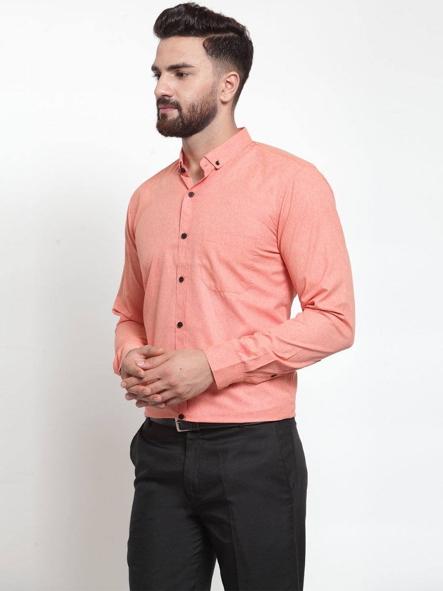 Indian Needle Peach Men's Cotton Solid Button Down Formal Shirts - SF_734Peach_S