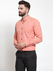 Indian Needle Peach Men's Cotton Solid Button Down Formal Shirts - SF_734Peach_S