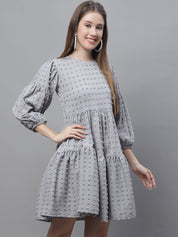 Indian Needle Peach Self Design Tiered Dress - JND_1005Grey_XS