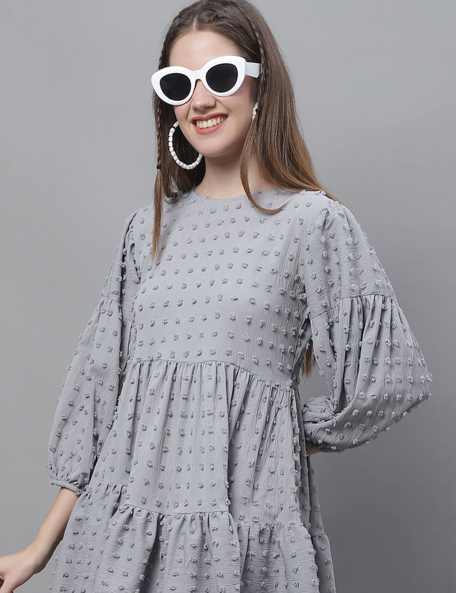 Indian Needle Peach Self Design Tiered Dress - JND_1005Grey_XS