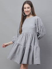 Indian Needle Peach Self Design Tiered Dress - JND_1005Grey_XS