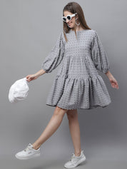 Indian Needle Peach Self Design Tiered Dress - JND_1005Grey_XS
