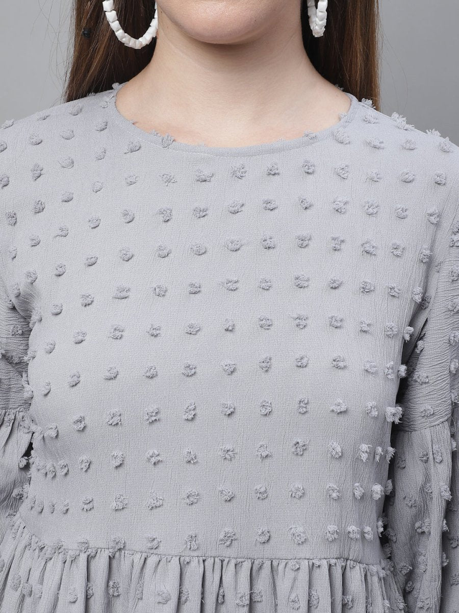 Indian Needle Peach Self Design Tiered Dress - JND_1005Grey_XS