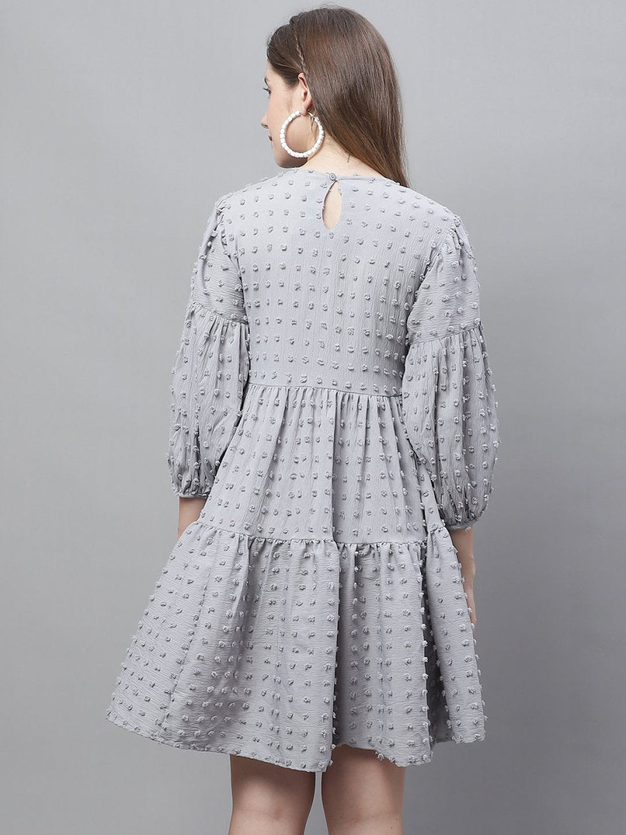 Indian Needle Peach Self Design Tiered Dress - JND_1005Grey_XS