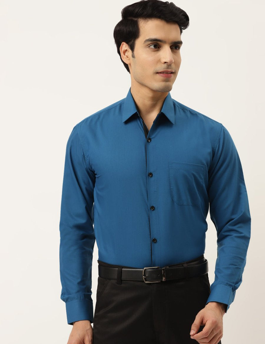 Indian Needle Pecock Green Formal Shirt with black detailing - SF_411Peacock_S