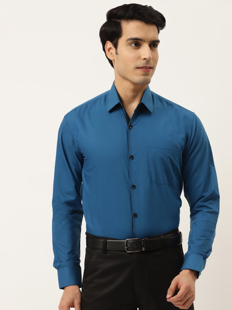 Indian Needle Pecock Green Formal Shirt with black detailing - SF_411Peacock_S