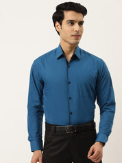 Indian Needle Pecock Green Formal Shirt with black detailing - SF_411Peacock_S