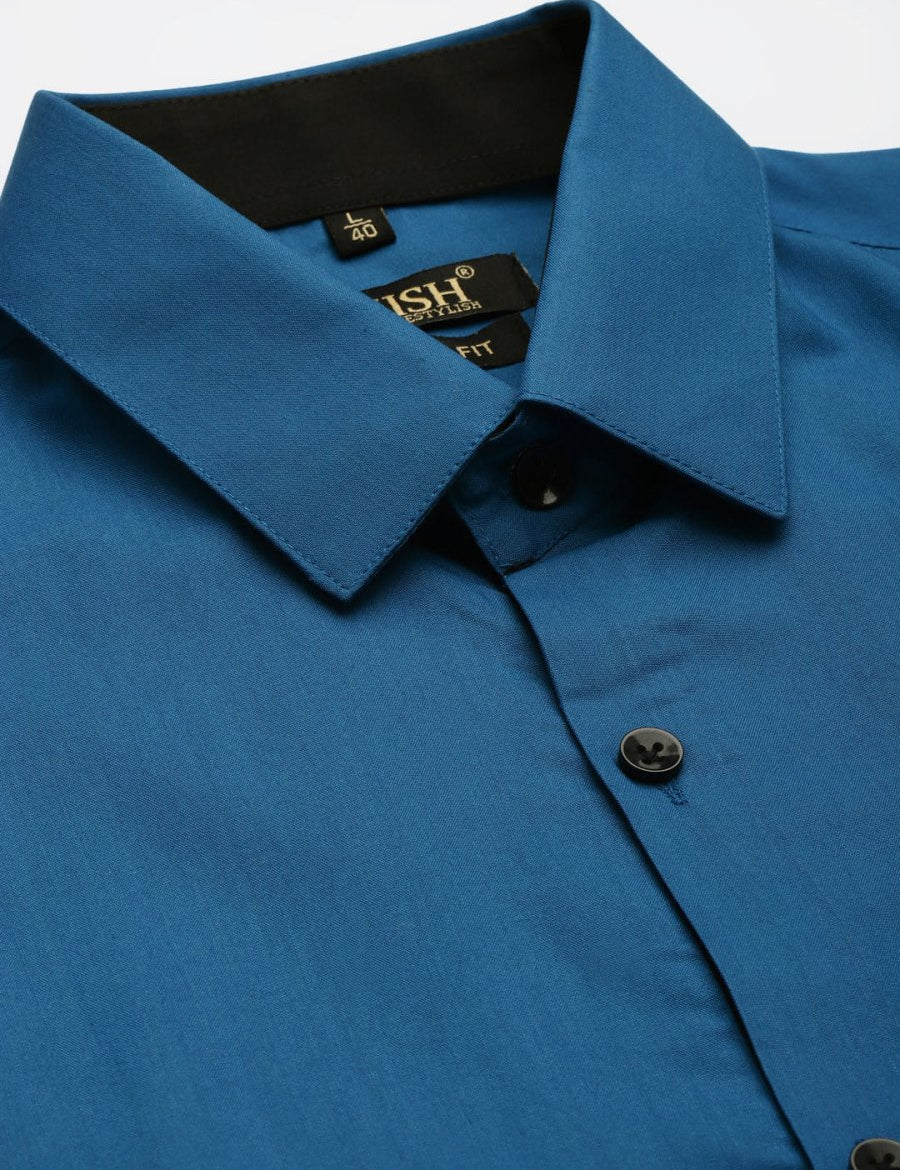 Indian Needle Pecock Green Formal Shirt with black detailing - SF_411Peacock_S